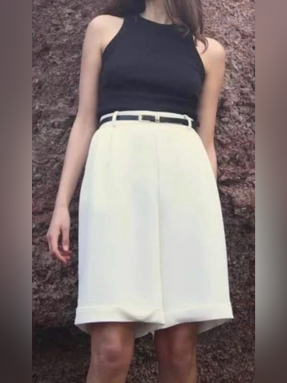 Zara Black & White Belted Romper Small NWOT Sleeveless Halter TikTok Viral